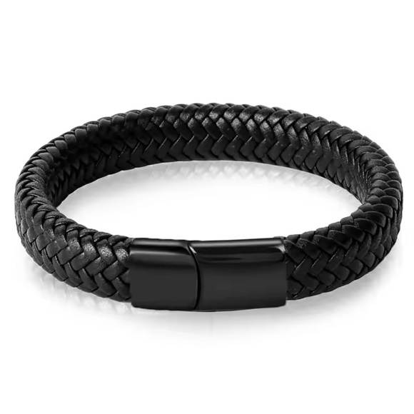 Leather Braid Bracelet Stainless Steel Buckle Clasps for Men 8” - Picture 2 of 2